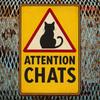 Retro Yellow Black Cat Metal Sign Waterproof Rustproof Country Style Warning Plaque 7.87x11.81Inch 2D Flat Decor