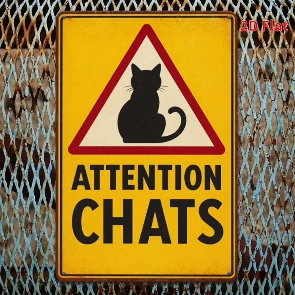 Retro Yellow Black Cat Metal Sign Waterproof Rustproof Country Style Warning Plaque 7.87x11.81Inch 2D Flat Decor