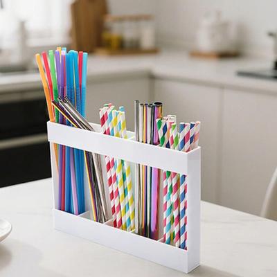 Yousheng Storage Rack Transparent Acrylic Straw Holder with Drain Hole Adjustable Height Adhesive Tape Straw
