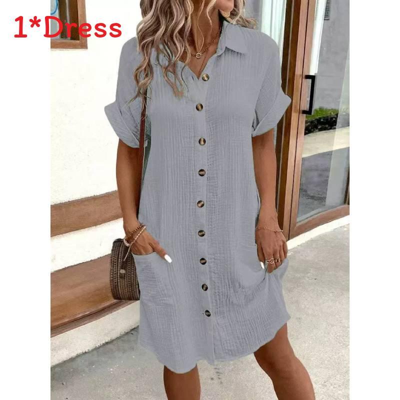Polyester A Line Dress With Button Details For Casual Summer Wear