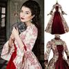 European and American Long-Sleeved Printed Court Evening Dress with Trumpet Sleeves