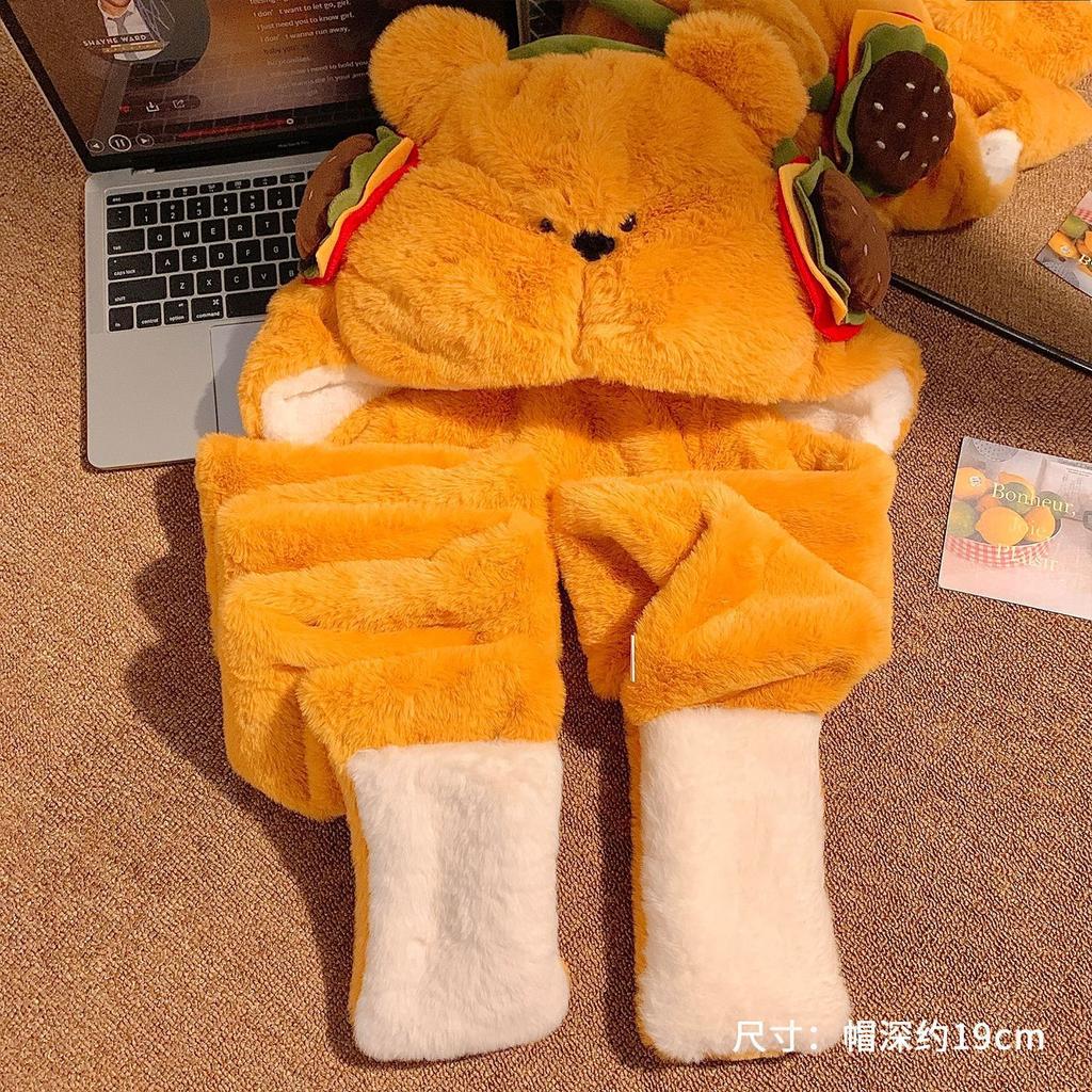 MIND BOY Cute Burger Bear Plush Hat Female Warm Big Head Circumference Show Face Small Ear Protection Lei Feng Hat