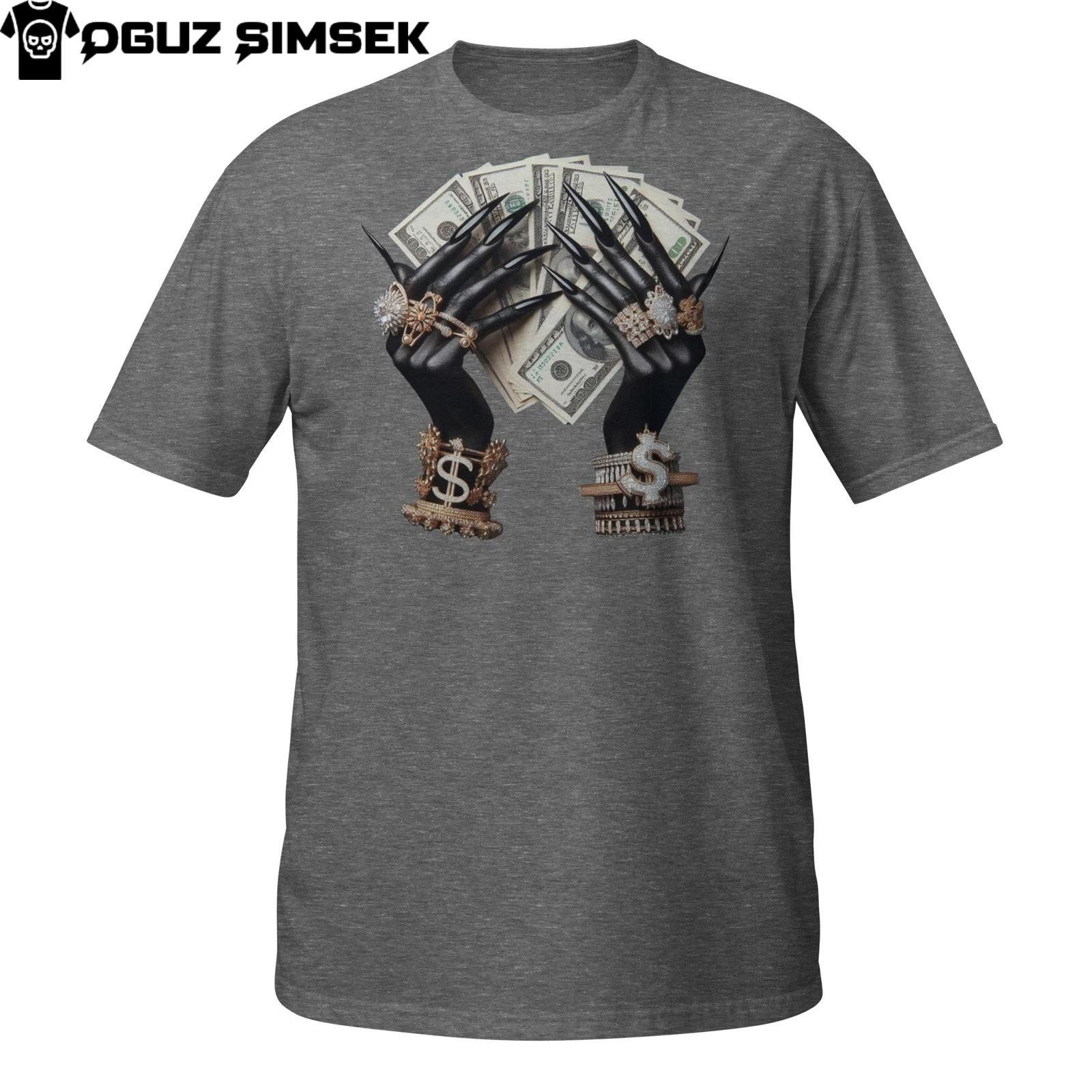 Money Hands T-Shirt Mens Womens Tees Top – Hip Hop Style with Hundred Dollar Bills and Bling S