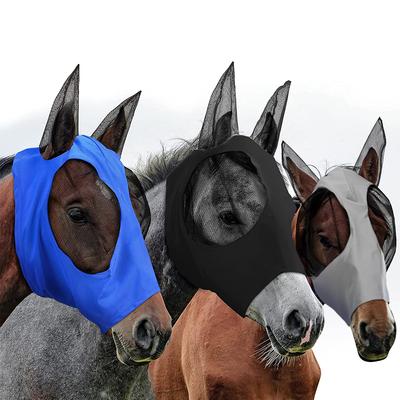 3 szt. Maski przeciw muchom dla koni z uszami, zakrywające twarz dla konia i kucyka, czarne, szare, niebieskie