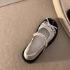 Bow Round Head Thick Sole Color Matching Small Leather Shoes Women's Summer New Pearl One-word Buckle Mary Jane Shoes