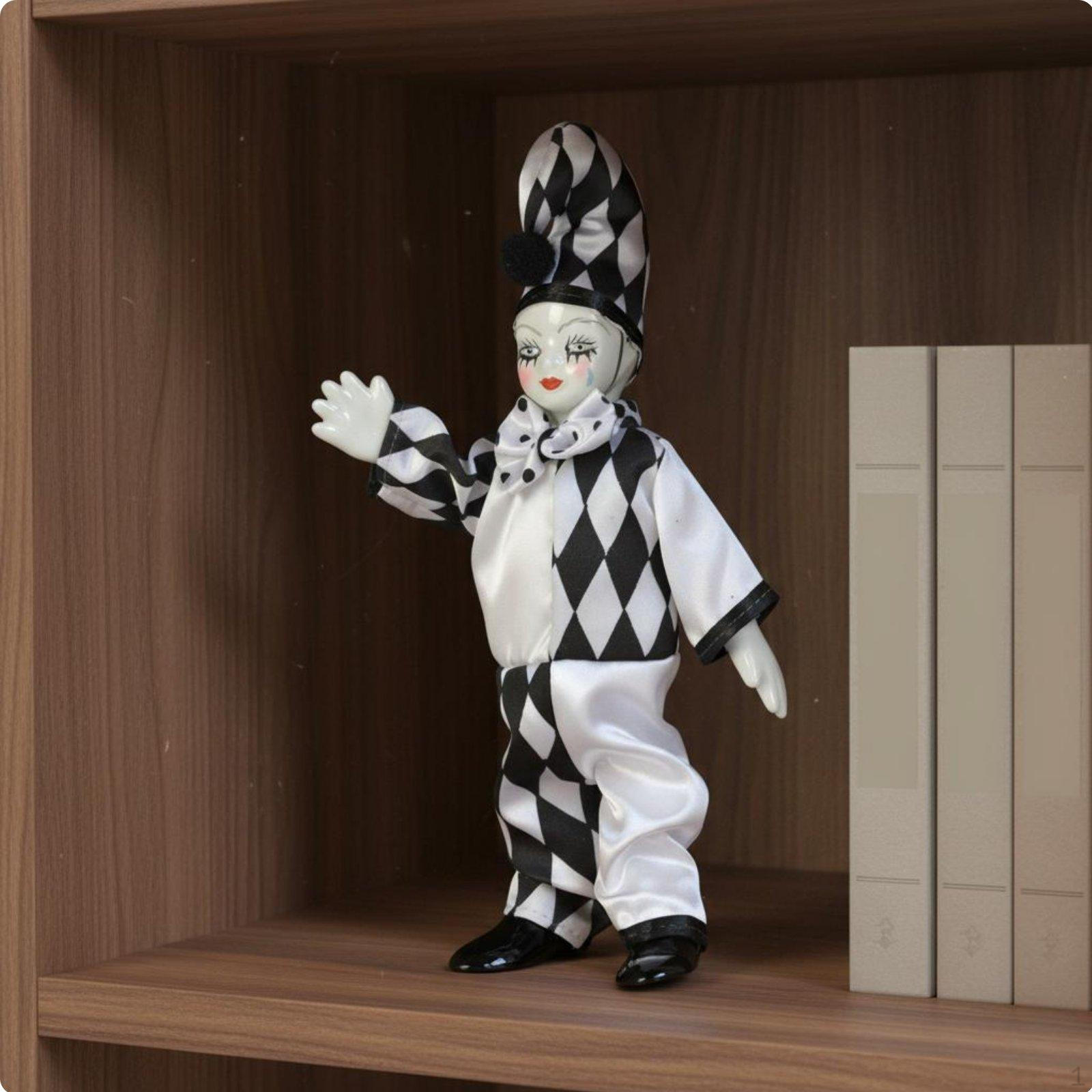 Porcelain Clown Doll Handmade Poseable Ceramic Collectible Harlequin Figure for
