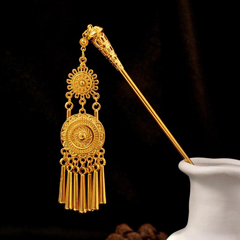 New Chinese Style Geometric Hollowed Out Tassel Hairpin National Trend Ethnic Style Water Drop Leaves Round Hanfu Accessories Hairpin Female