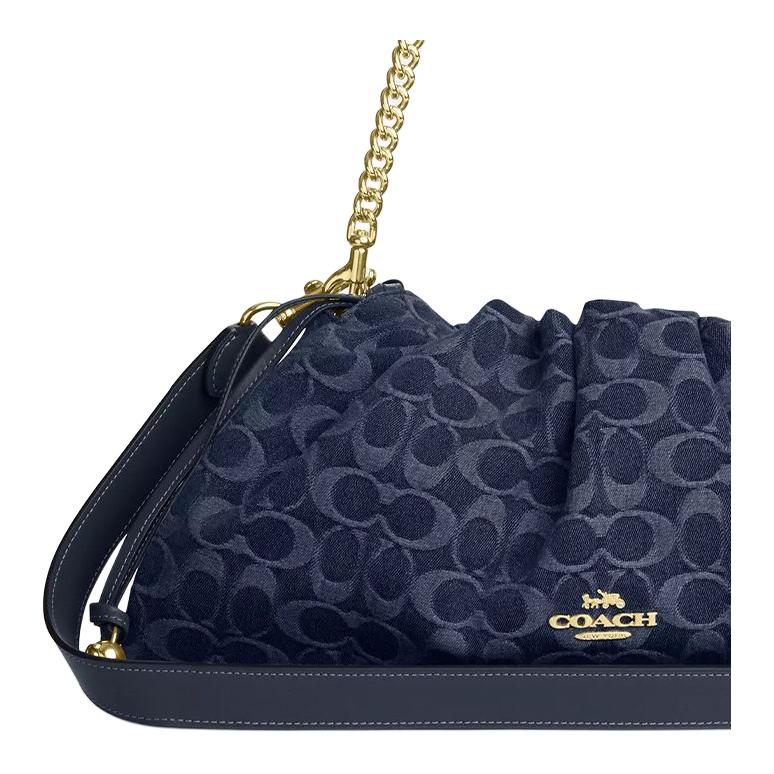 Coach Faye 38 Classic Monogram Logo Drawstring Closure Detachable Shoulder Strap Denim Tote Bag Large Women Tote Bag Indigo CDB97-IMTYV