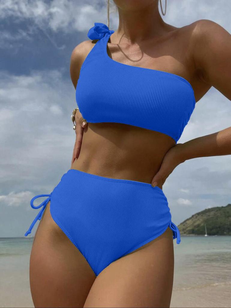 New European-American Sexy Solid Color Split Tethered Bikini Swimsuit for Women