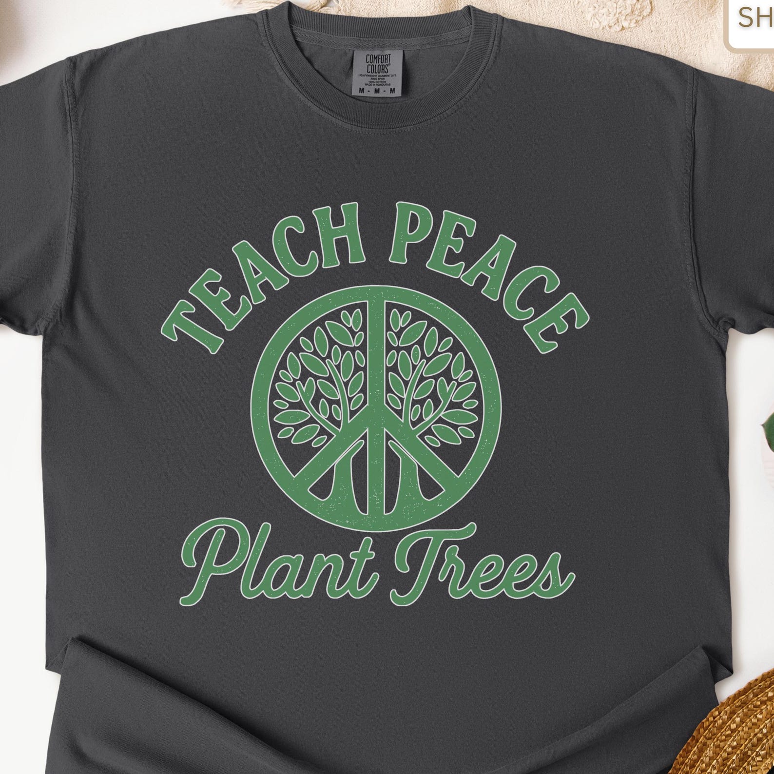 Teach Peace Plant Trees T-Shirt: Unisex Eco-Friendly Cotton Tee 3XL