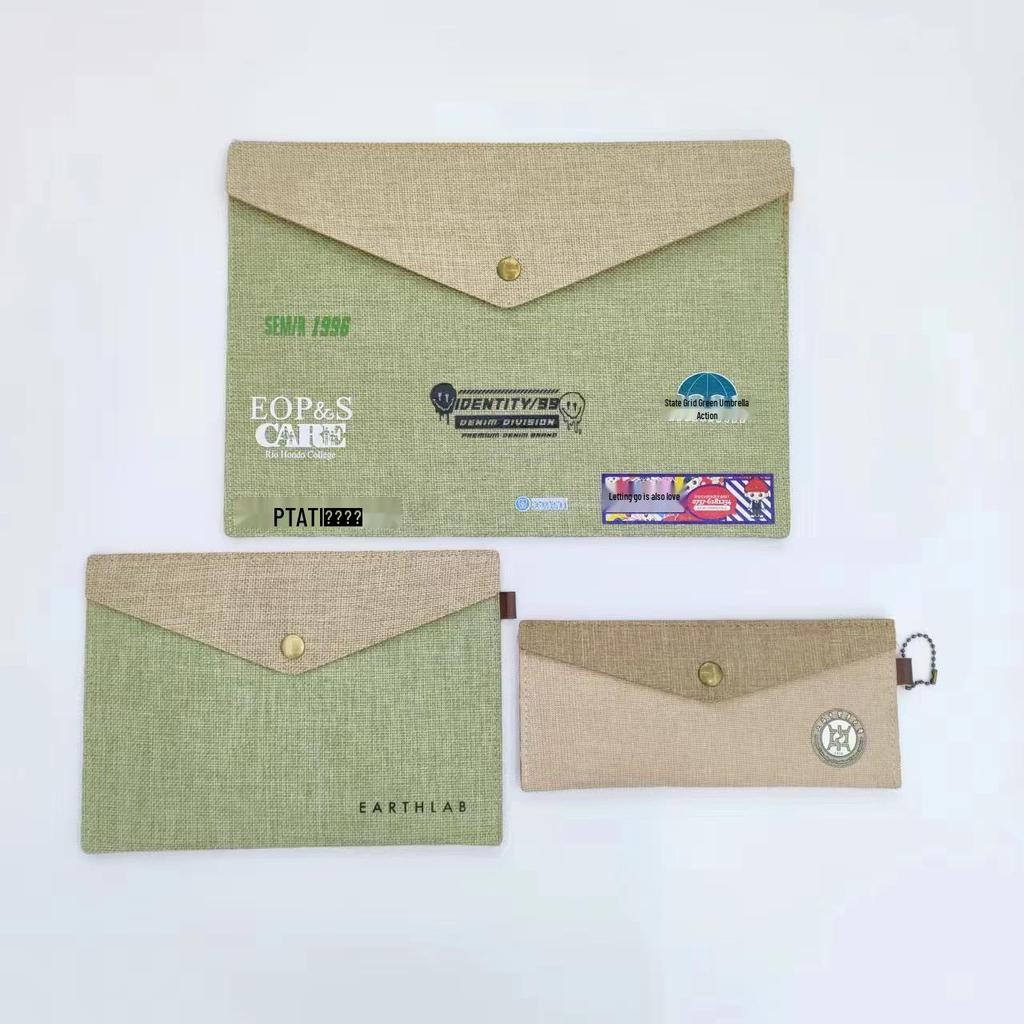 A4 Magnetic Button Linen-Feel Felt File Bag & Stationery Set for Office, Meetings, or School - A5 Document Storage