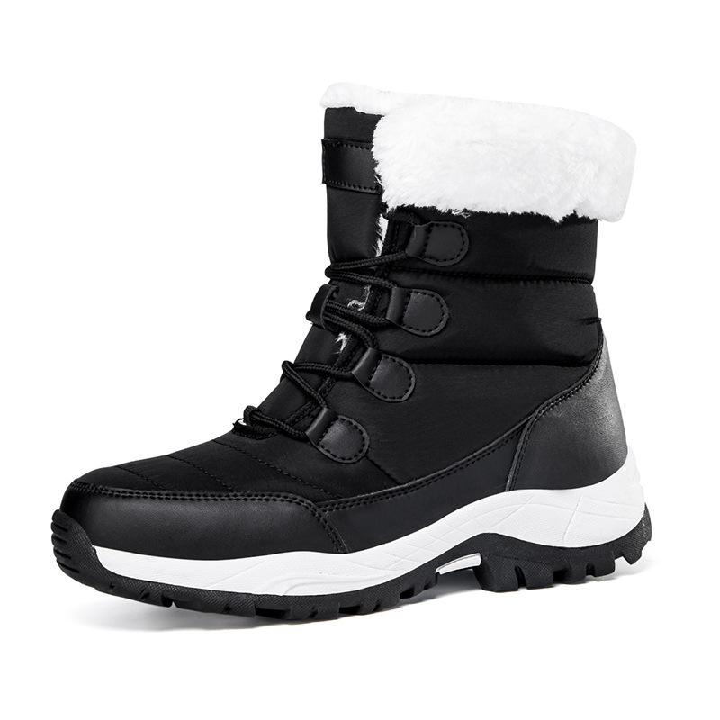Schneestiefel Damenstiefel Fleece verdickte Martin-Stiefel Damenstiefel Schnür-Damenbaumwollschuhe Große Größe lässige Outdoor-Baumwollstiefel
