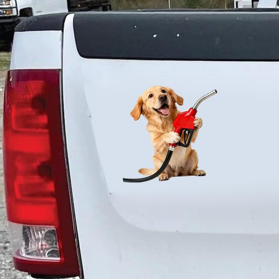 Adesivo Divertente per Auto con Golden Retriever Cane che Tiene Erogatore di Carburante Decalcomania in Vinile per Motocicletta Copertura Impermeabile Anti-graffio per Veicolo