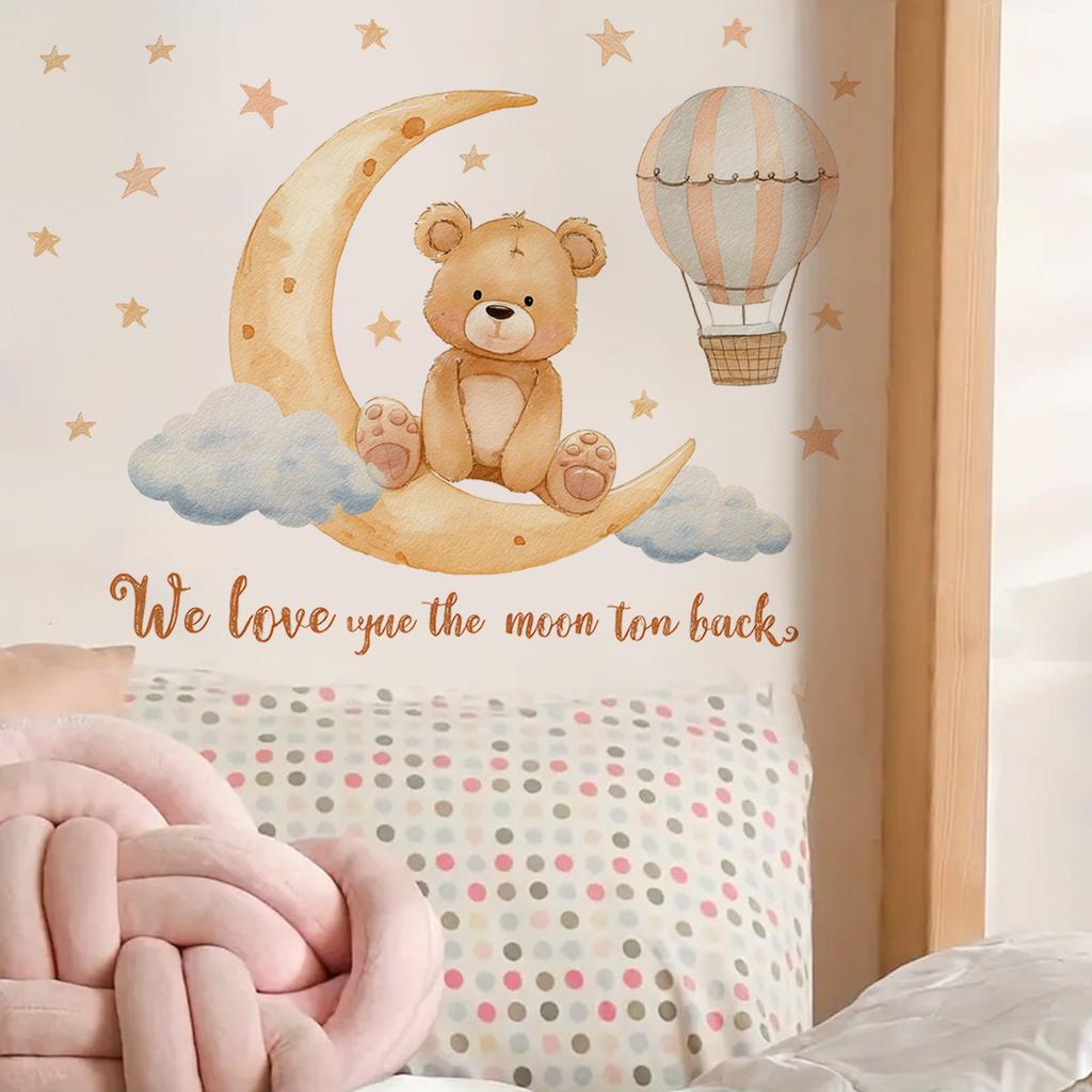 Self-adhesive Removable Wall Stickers Cute Bear Hot Air Balloon Stars Moon for Kids Room Bedroom Home Decor