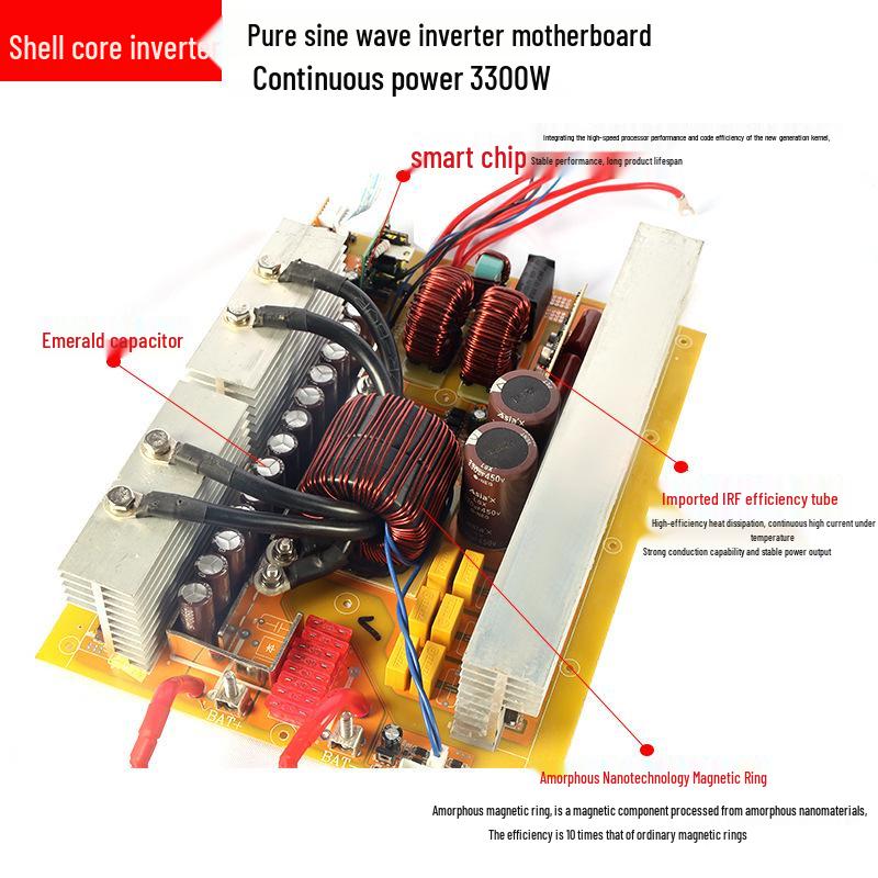 3300W Pure Sine Wave Inverter Board: 12V/24V/48V to 220V, All-in-One Lithium Battery Solution
