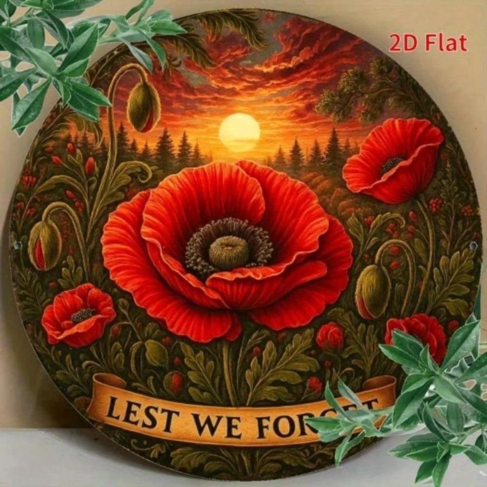 ANZAC Day Red Poppy Metal Wall Art 8x8 Inch Commemorative Aluminum Plaque