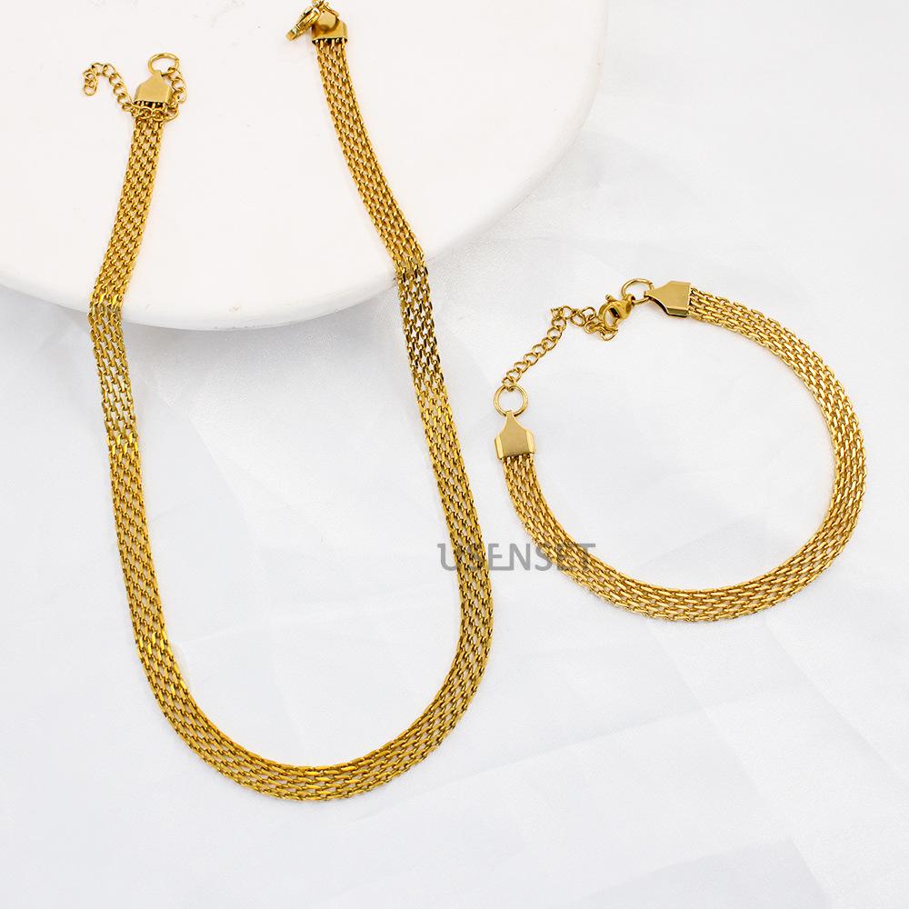 MeiShiDuo Women's French Retro 18K Gold Mesh Chain Necklace, High-End Summer Edition, Stainless Steel Real Gold Plated