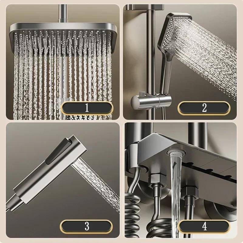 Bathroom Shower Set Multifunctional Practical Four Outlets Adjustable Water Pressure Temperature Setting Bathroom Accessory