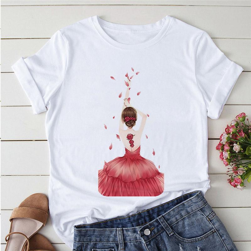 Flower Pretty Girl Fashion Trend Oversized Tops Custom T-Shirt Kawaii O-Neck Tshirt Soft Clothes For Women Female Tee-Shirt