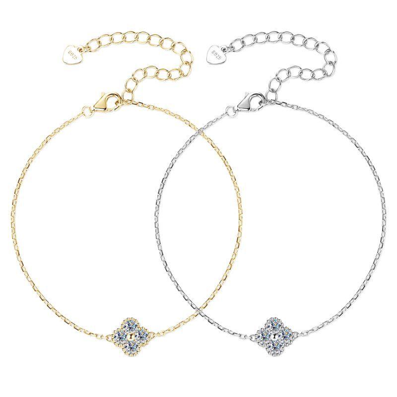 

Серебряный браслет Silvere Glam S925 с четырьмя листами клевера и бриллиантами из муассанита для женщин, легкий, роскошный и высококачественный, универсальный аксессуар для запястья The chain length is 16.5+5cm белый