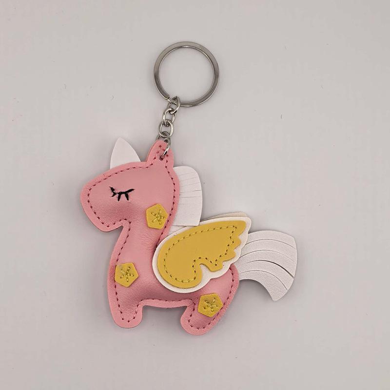 Ручная работа, двусторонняя, многослойная, кожаная, подвеска-брелок Единорог Пегас розовый