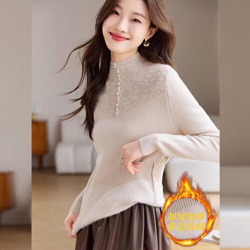Winter inner velvet thickened bottoming shirt women's autumn and winter sweater fashion top new versatile