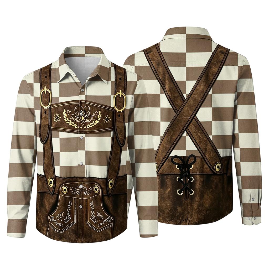Herren 3D-gedrucktes Oktoberfest Locker geschnitten Umlegekragen Langarmhemd Vintage Lässig Atmungsaktives Oberteil für Pendeln Outdoor Festival Party
