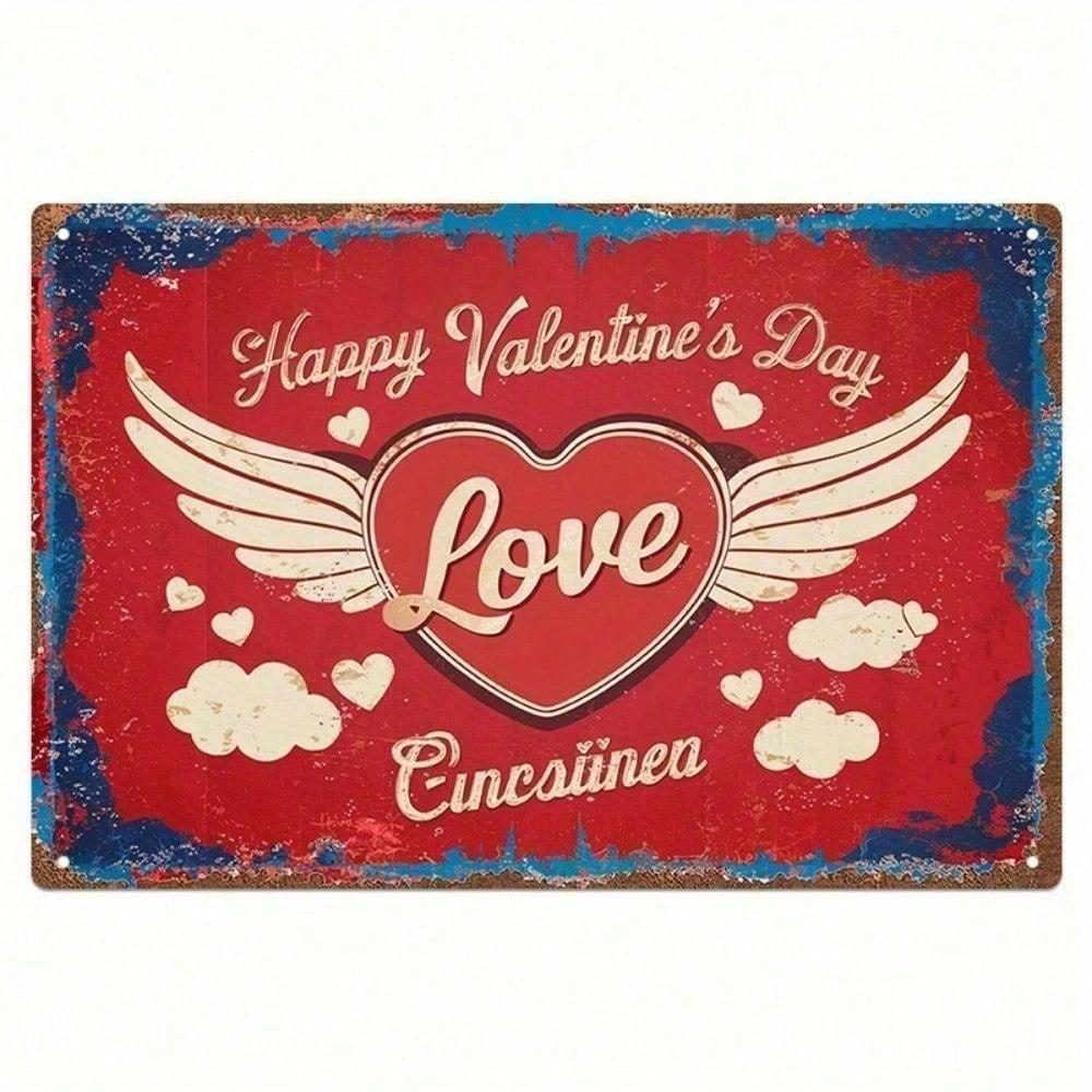 Metal Wall Art Poster, Valentine Love Wings Retro Vintage Heart Home Decor