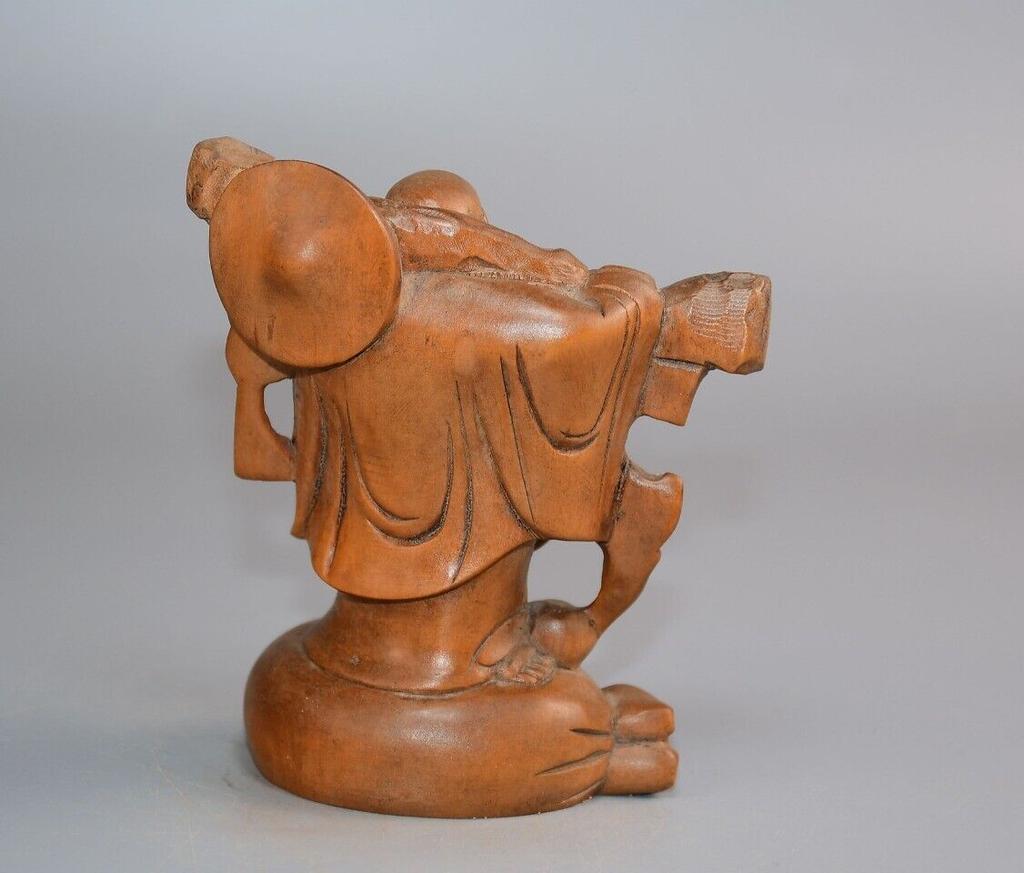 Chinese Antique Boxwood Wood Carving Maitreya Buddha Statue Collection Nice Art