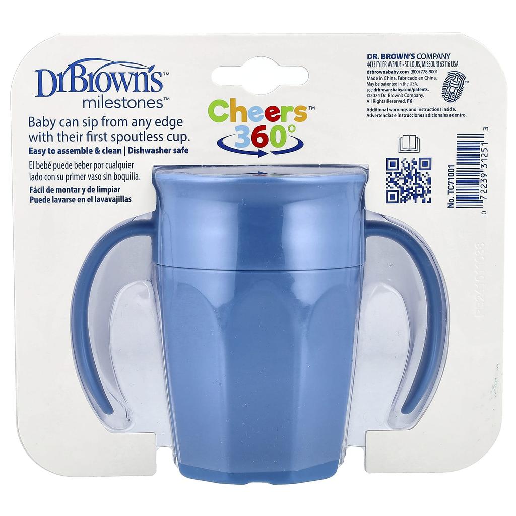 Dr. Brown's, Miletones™, Cheers360™, Spoutless Transition Cup, 6+ Months, Blue, 200ml (7oz)