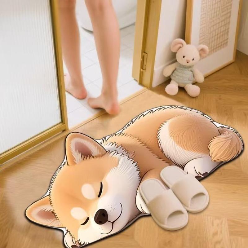 Floor Mat Non-Slip Backing Cat Design Easy Maintenance Versatile Rug Living Room Bathroom Kitchen Home Decor