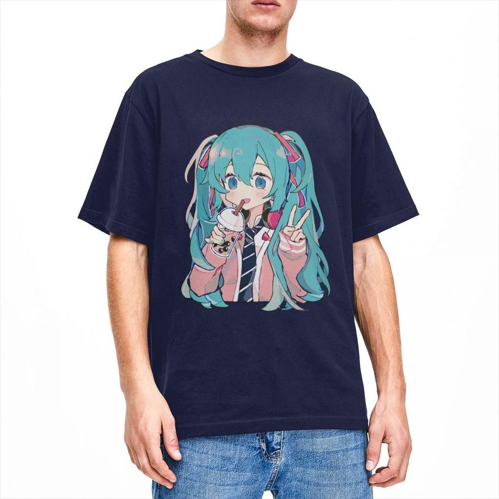 Boba Tea Miku T-Shirt Unisex Damen Neuheit Baumwoll-Tees O-Ausschnitt Kurzarm T-Shirts Neuankömmling Kleidung Unisex