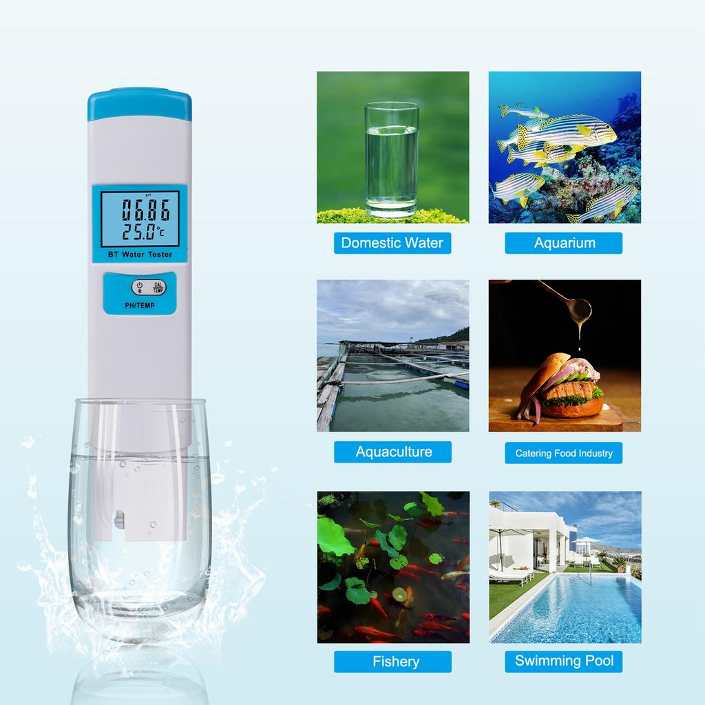2 In 1 pH/TEMP Meter pH Tester High Accuracy Water Quality Tester with 0-14 pH Measurement Range for Household Drinking Pool