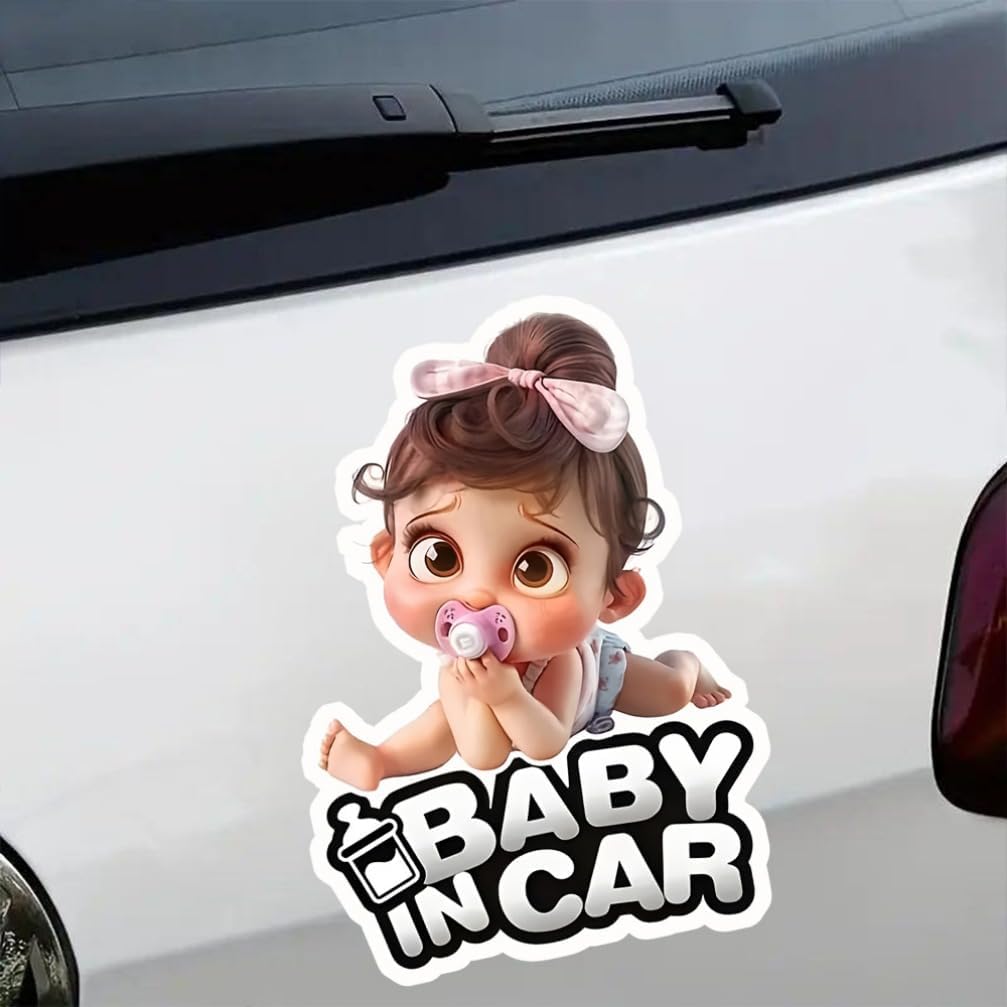 2pc Baby in Car- Youngsters Safety Vinyl Decals 4.13''x5.91''- Baby on Board Waterproof Stickers for Car Windows, Bumper & Rear Window - to Alert