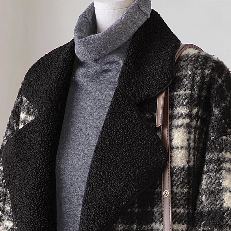 Women's Contrast Plaid Loose Fit Wool Coat