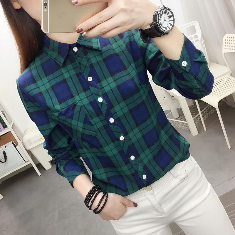 Women's Long Sleeve Retro Plaid Shirt - Korean Hong Kong Style, Loose Fit, Large Size, Spring/Autumn Casual Jacket.