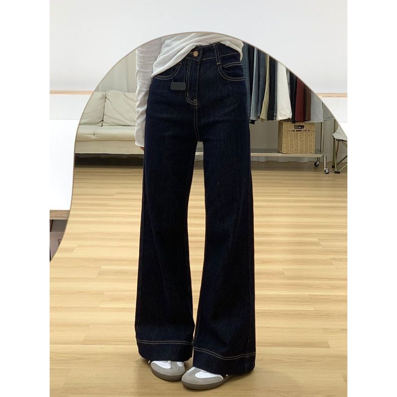 

Маленький американский ретро свободный мешковатый деним женский шикарный универсальный приталенный стройнящий микро-клеш свободные брюки Dark blue small section XL