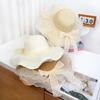 Fairy eaves bow mesh straw hat women's summer beach hat foldable breathable lace edge adult sun hat
