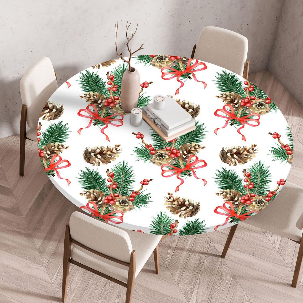 2025 Neue passgenaue runde Tischdecke mit Blumenmuster - Wiederverwendbar Wasserdicht Fleckenresistent Elastischer Rand für Zuhause Esstisch Hochzeitsdekoration