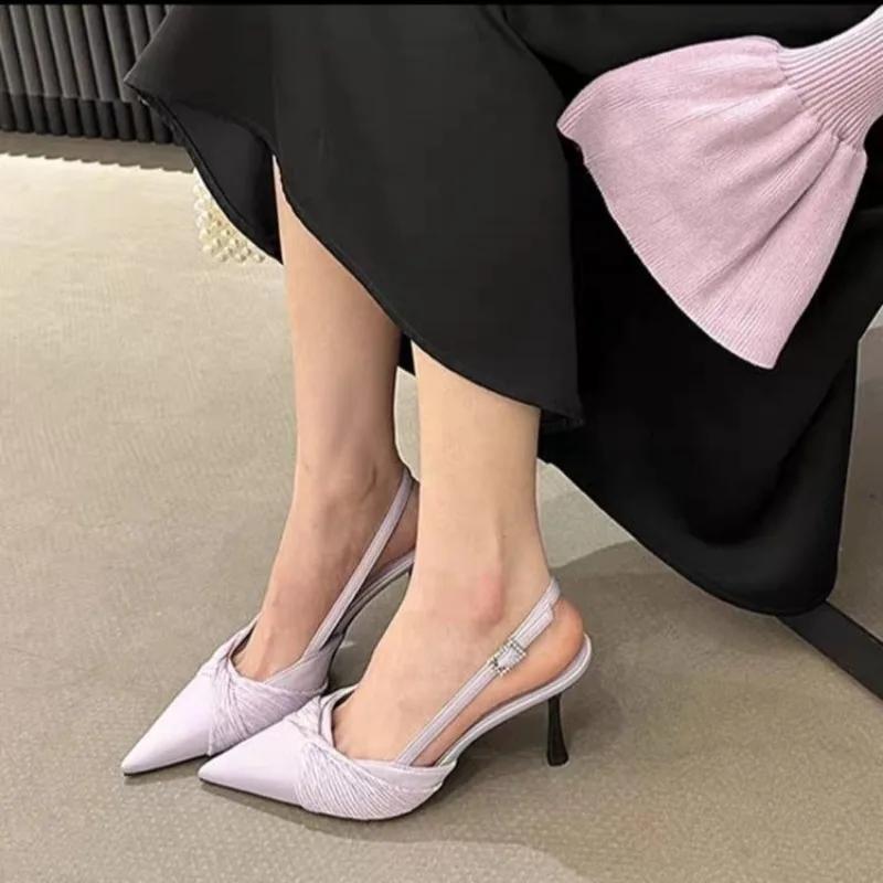 2025 Spring New Brand Women Sandal Fashion Bow-knot Pointed Toe Ladies Elegant Slingback Shoes Thin High Heel Pumps