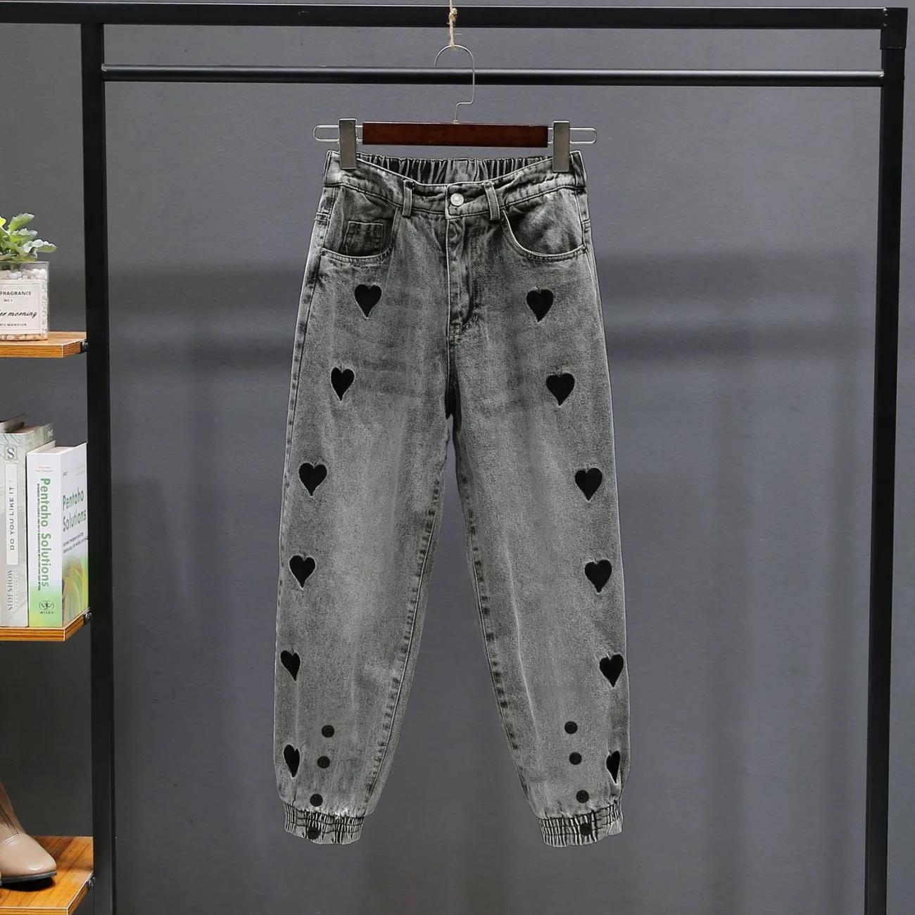 

Женские весенне-осенние джинсы большого размера с высокой талией, однотонные свободные прямые повседневные шаровары XXXL чёрный