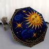 Golden Sun and Stars Circular Wall Art Decor Umbrella, Portable 3-Fold Compact Umbrella for Men & Women R133