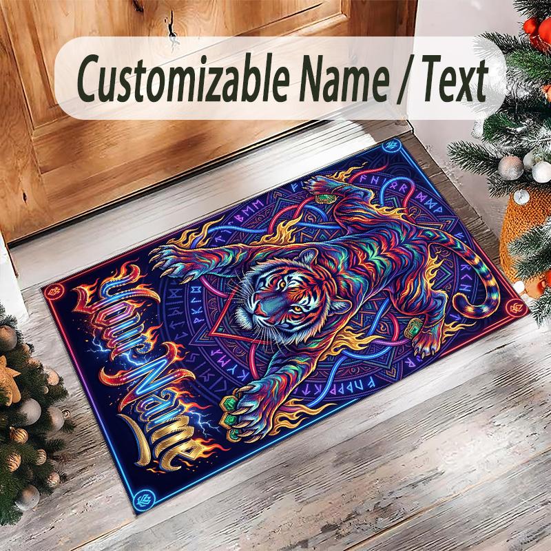 Leopard Theme Crystal Velvet Floor Rug Personalized Custom Name Text Warm Carpet Home Decoration