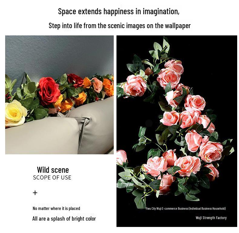 Artificial Rose Vine Wall Decor for Air Conditioner Pipes