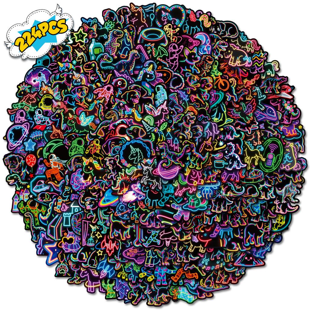 224 Neon Series Cartoon Graffiti Stickers Do Not Repeat Hand Account Computer Decorative Stickers