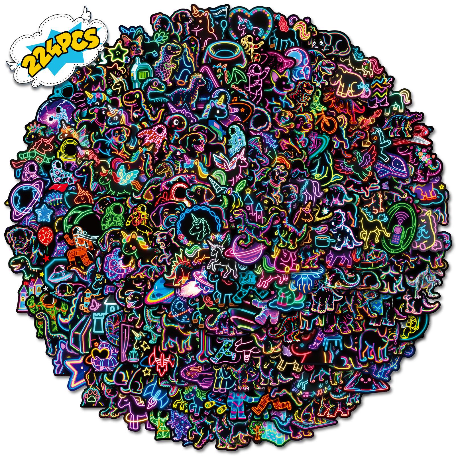 

224 Neon Series Cartoon Graffiti Stickers Do Not Repeat Hand Account Computer Decorative Stickers