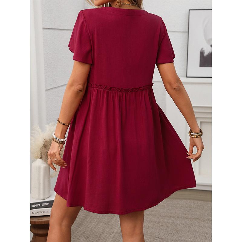 Women's Boho Vacation V-Neck Short Sleeve Ruffle Dress