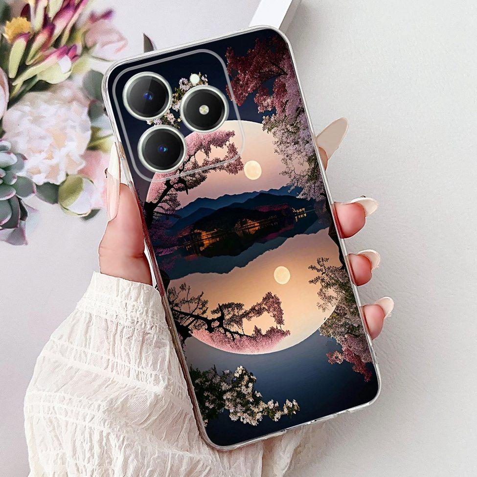 4G Clear For Realme Note 60 Case RMX3933 Luxury Butterfly Love Flowers Cool Lion Painted Phone Case For Realme Note 60X RMX3938