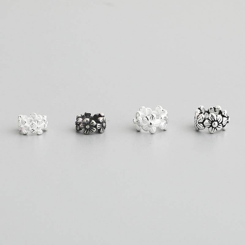 Contas espaçadoras de flores retrô de prata esterlina 925 para pulseiras faça você mesmo