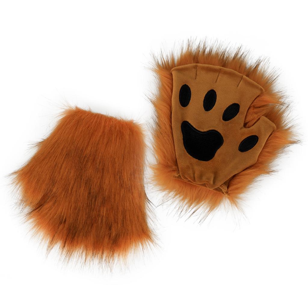 Guantes Pata de Lobo Piel Sintética Gato Manoplas sin Dedos Invierno Cálido Cosplay Halloween Disfraz de Fiesta de Lujo Accesorios